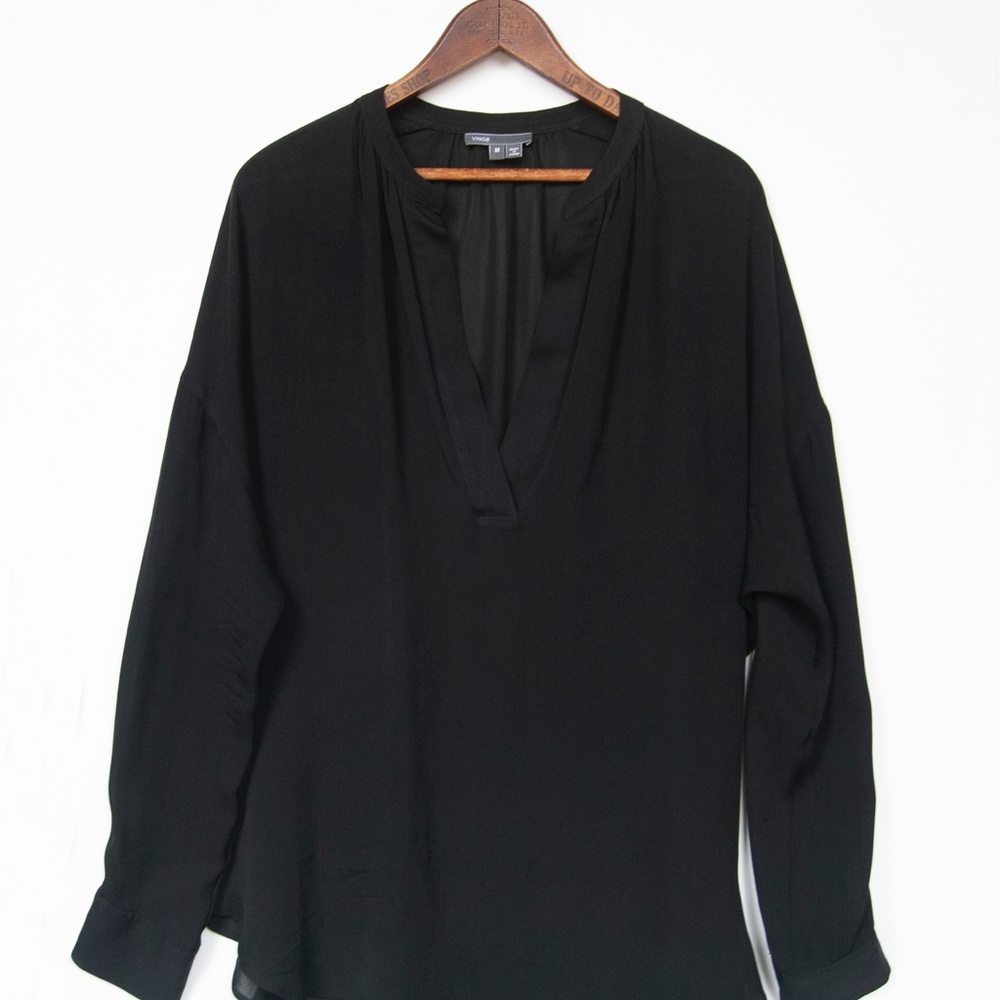 Vince Black Silk V Neck Blouse
